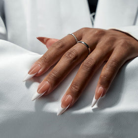 BTARTBOXNAILS White French Tip Press On Nails L Stiletto, Brown packaging