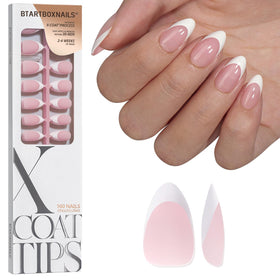 BTARTBOXNAILS White French Tip Press On Nails Short Almond Pink front view