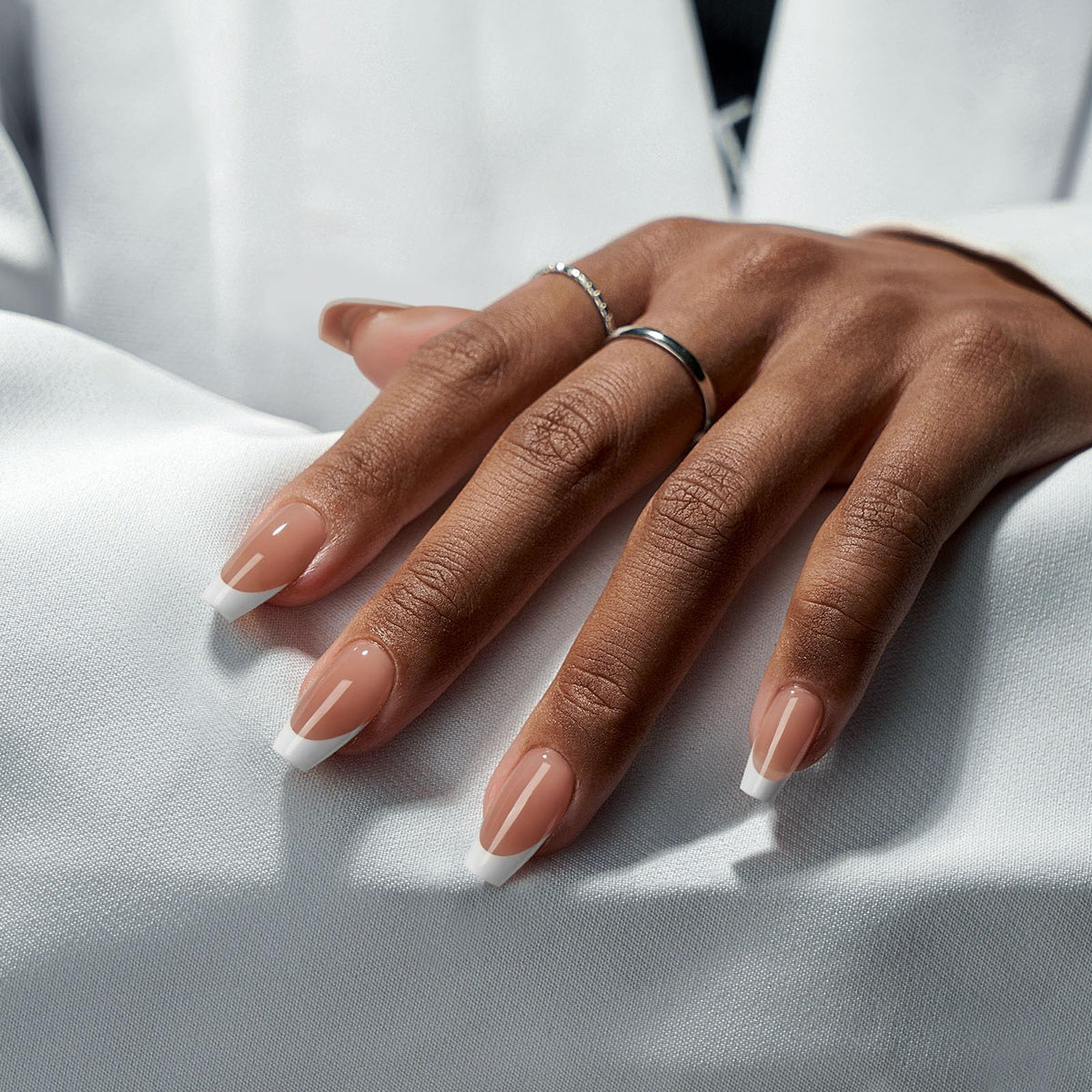 BTARTBOXNAILS White French Tip Press On Nails side view