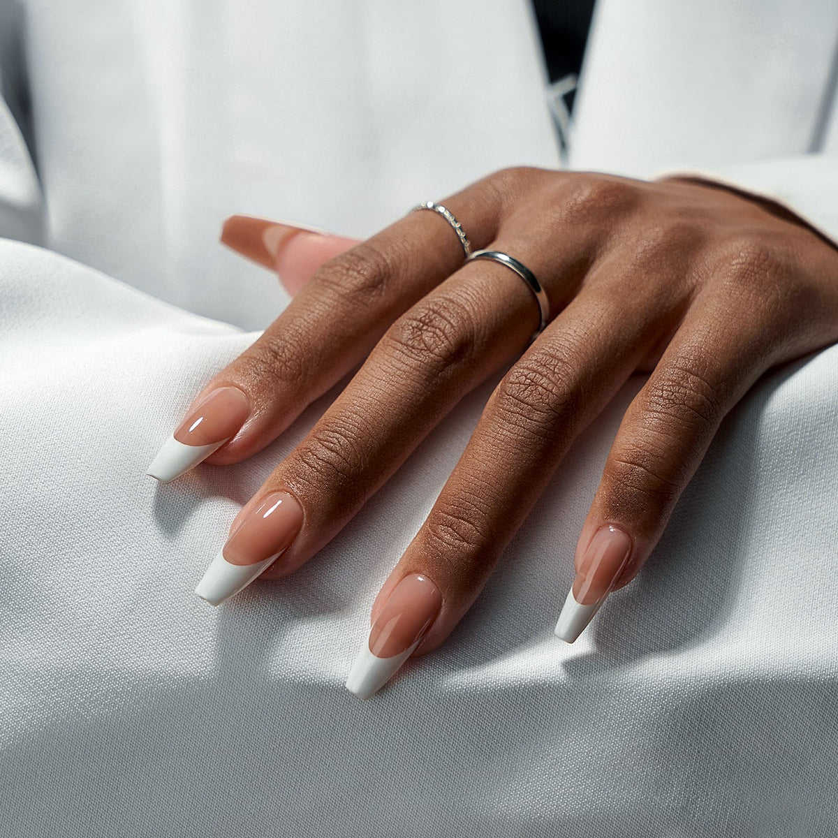 BTARTBOXNAILS White French Tip Press On Nails side view