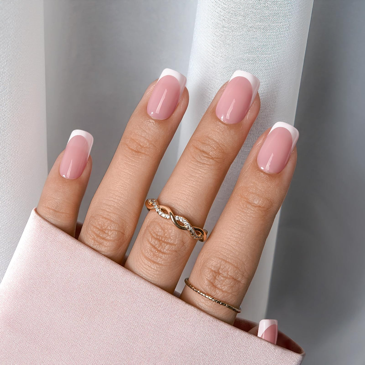 BTARTBOXNAILS White French Tip Press On Nails side view