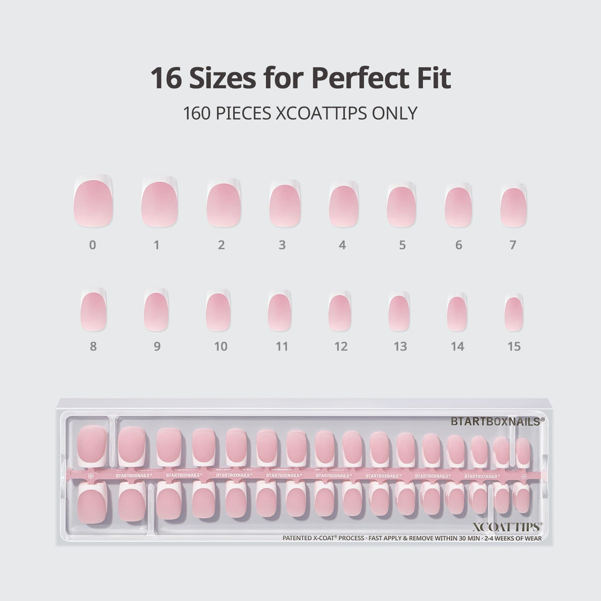 BTARTBOXNAILS White French Tip Press On Nails size options