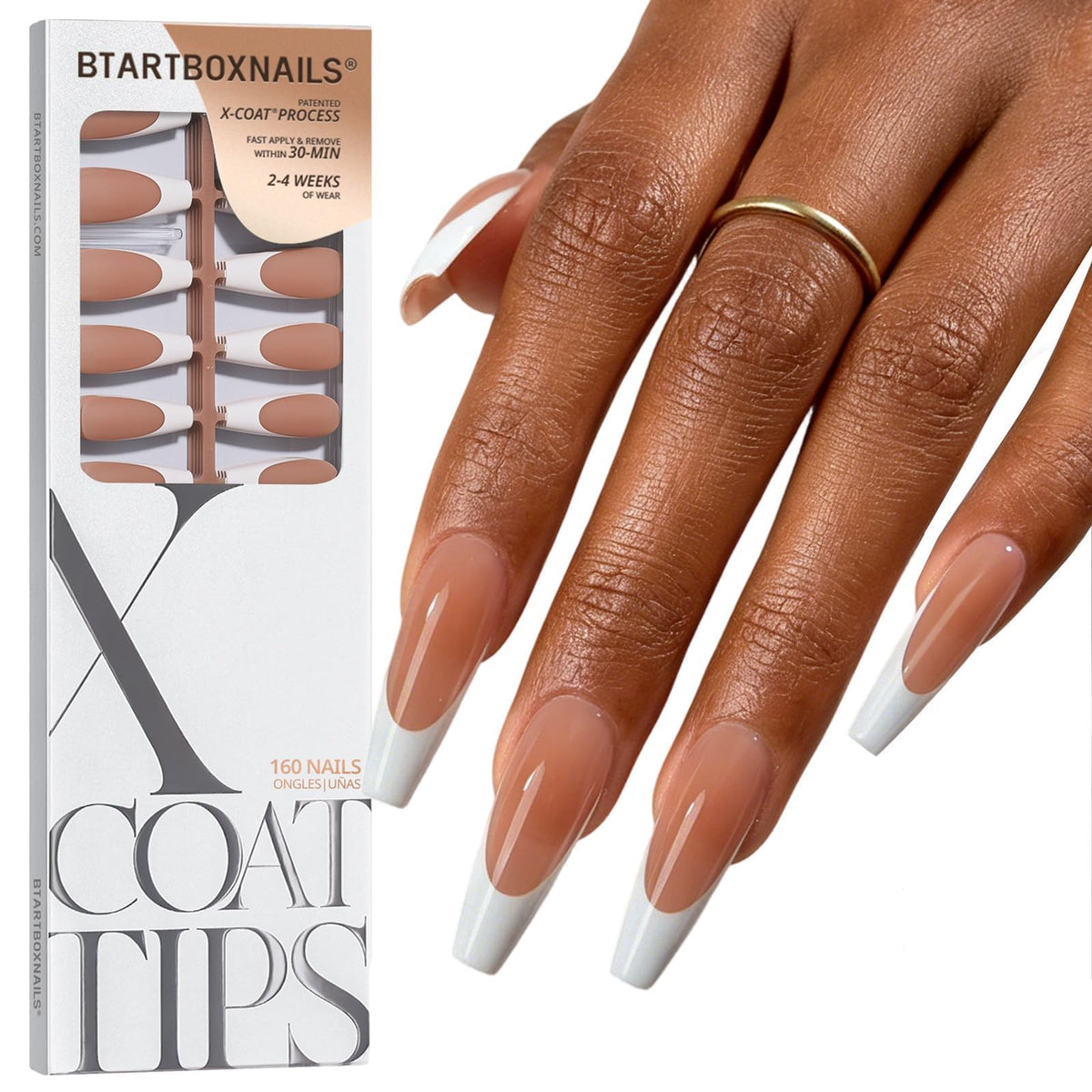 BTARTBOXNAILS White French Tip Press On Nails XL Coffin Brown front view