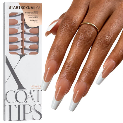 BTARTBOXNAILS White French Tip Press On Nails XL Coffin Brown front view