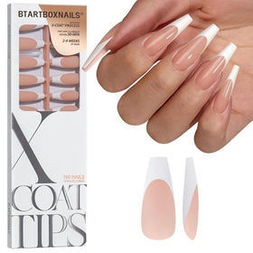 BTARTBOXNAILS White French Tip Press On Nails XL Coffin Peach front view