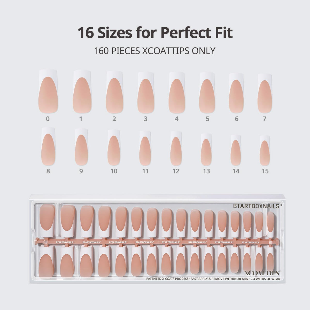 BTARTBOXNAILS White French Tip Press-On Nails XL Square Peach application process