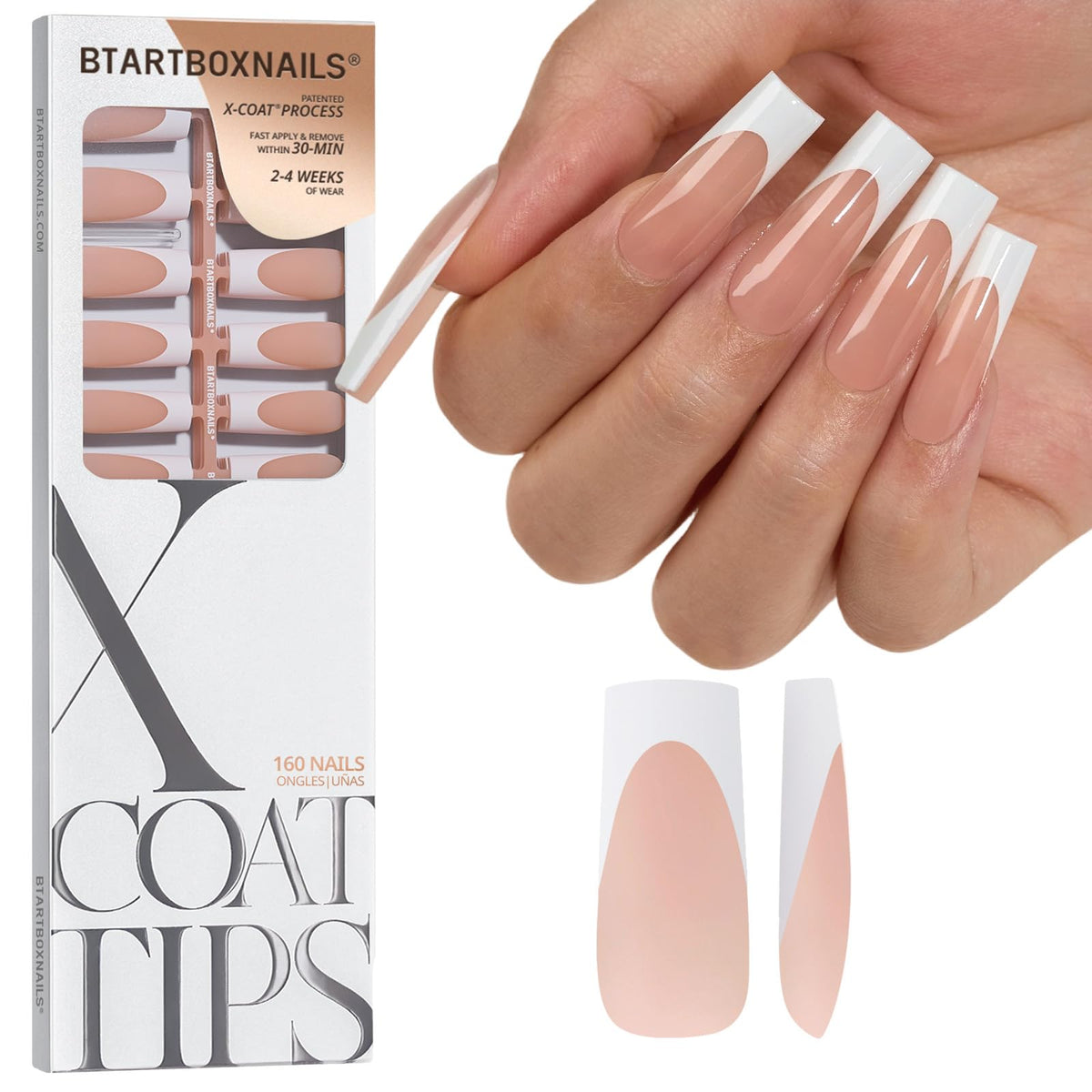 BTARTBOXNAILS White French Tip Press-On Nails XL Square Peach front view