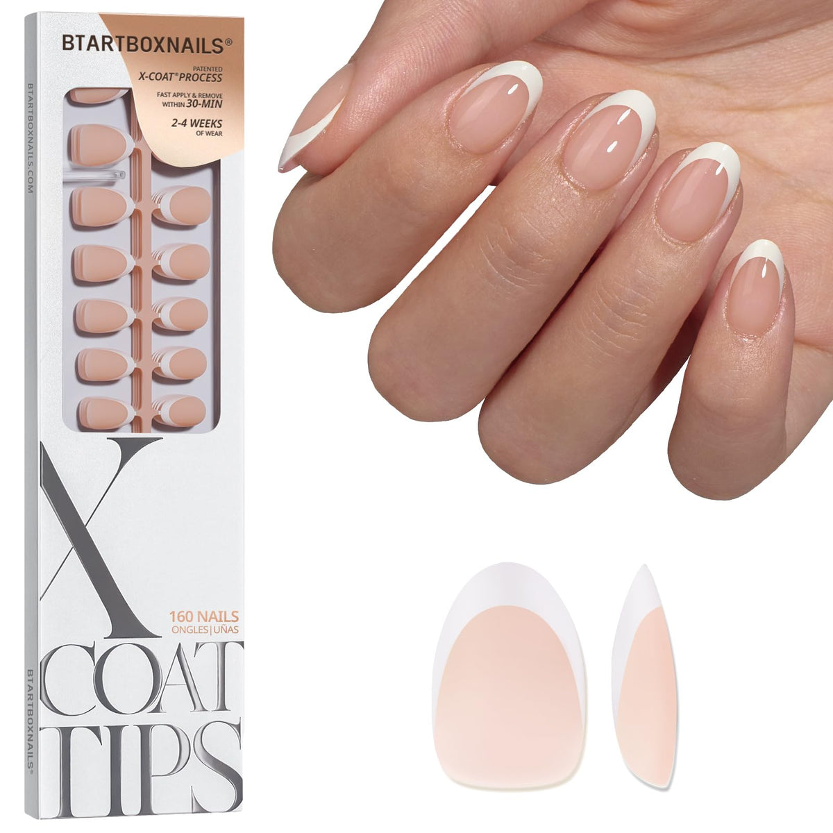 BTARTBOXNAILS XCOATTIPS White French Tip Press On Nails front view