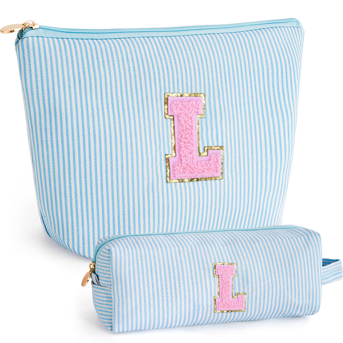 Btffitting blue cosmetic bag set with personalized initials
