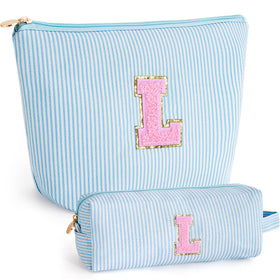 Btffitting blue cosmetic bag set with personalized initials
