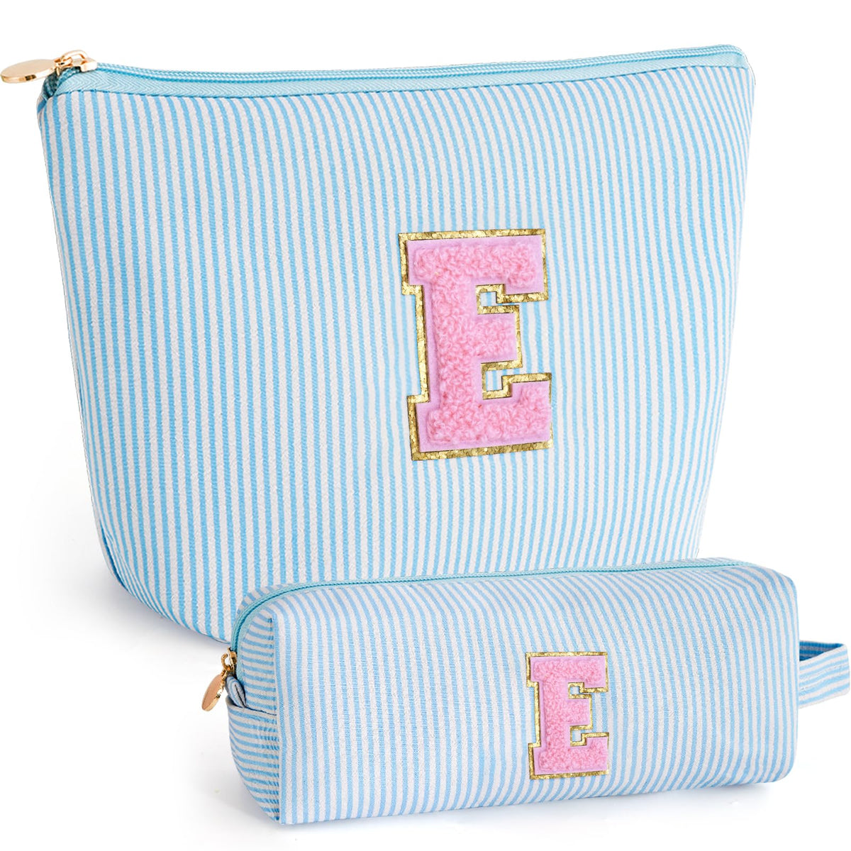Btffitting blue makeup bag set featuring personalized initials