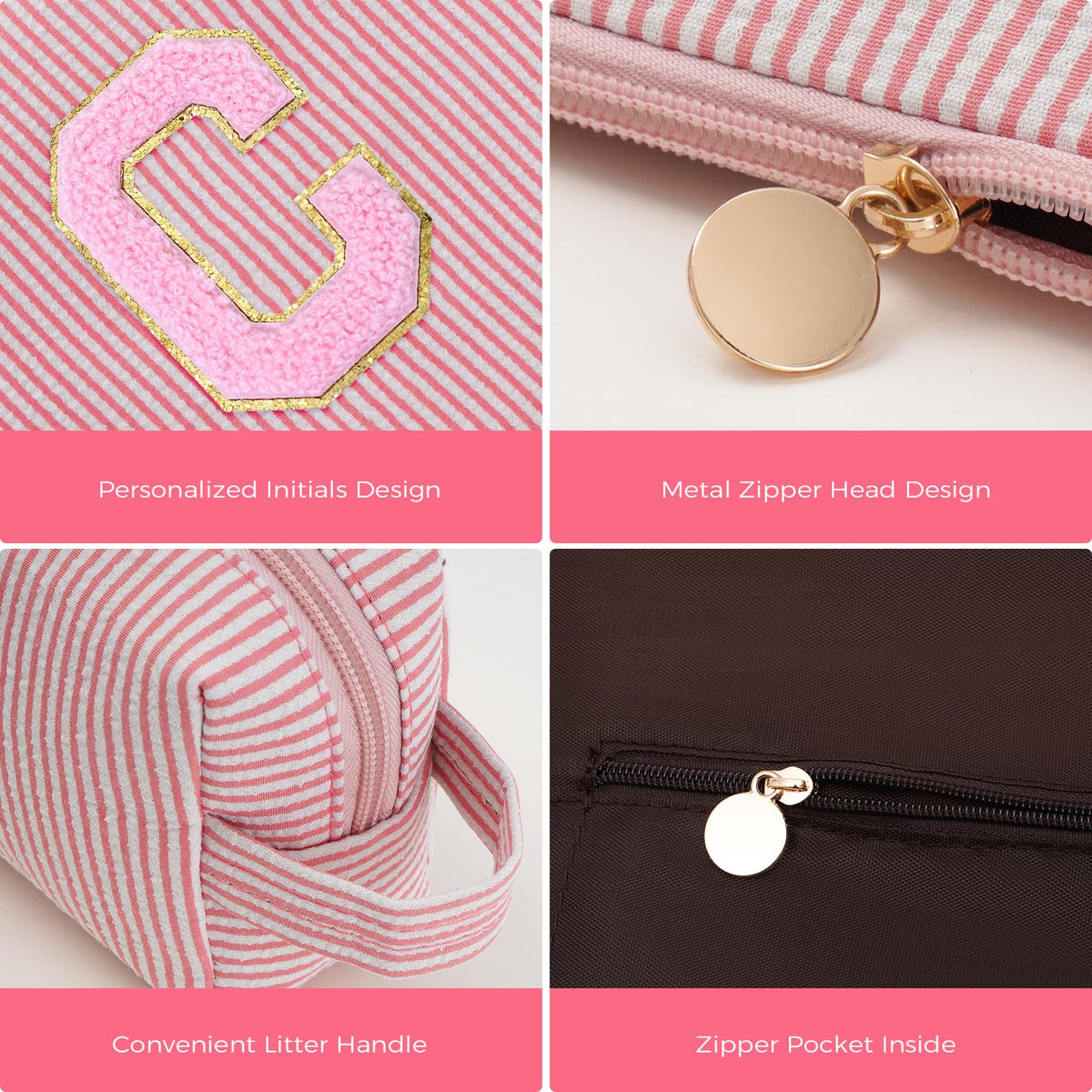 Btffitting Cosmetic Bag Set in peach colour on a vanity