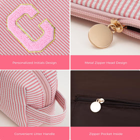 Btffitting Cosmetic Bag Set in peach colour on a vanity