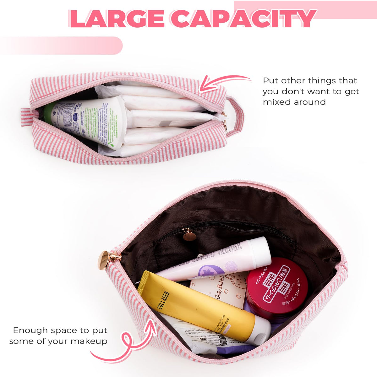 Btffitting larger makeup bag with smooth zipper detail