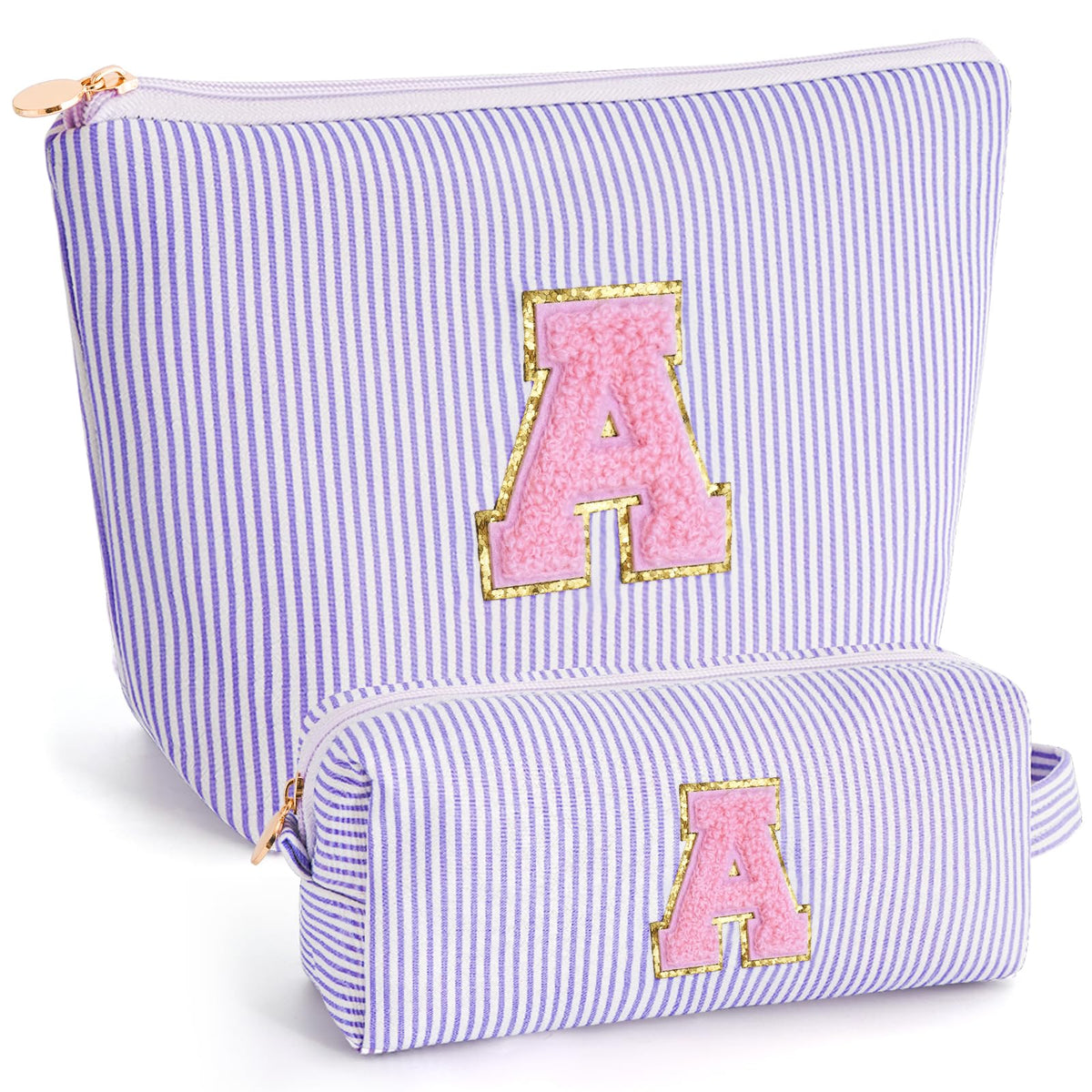 Btffitting lavender makeup bag set with personalized initials front view