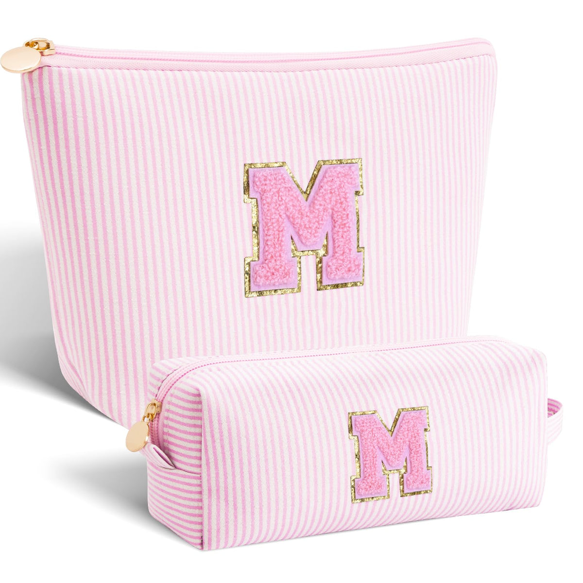 Btffitting Makeup Bag Set front view with personalized initials design in pink