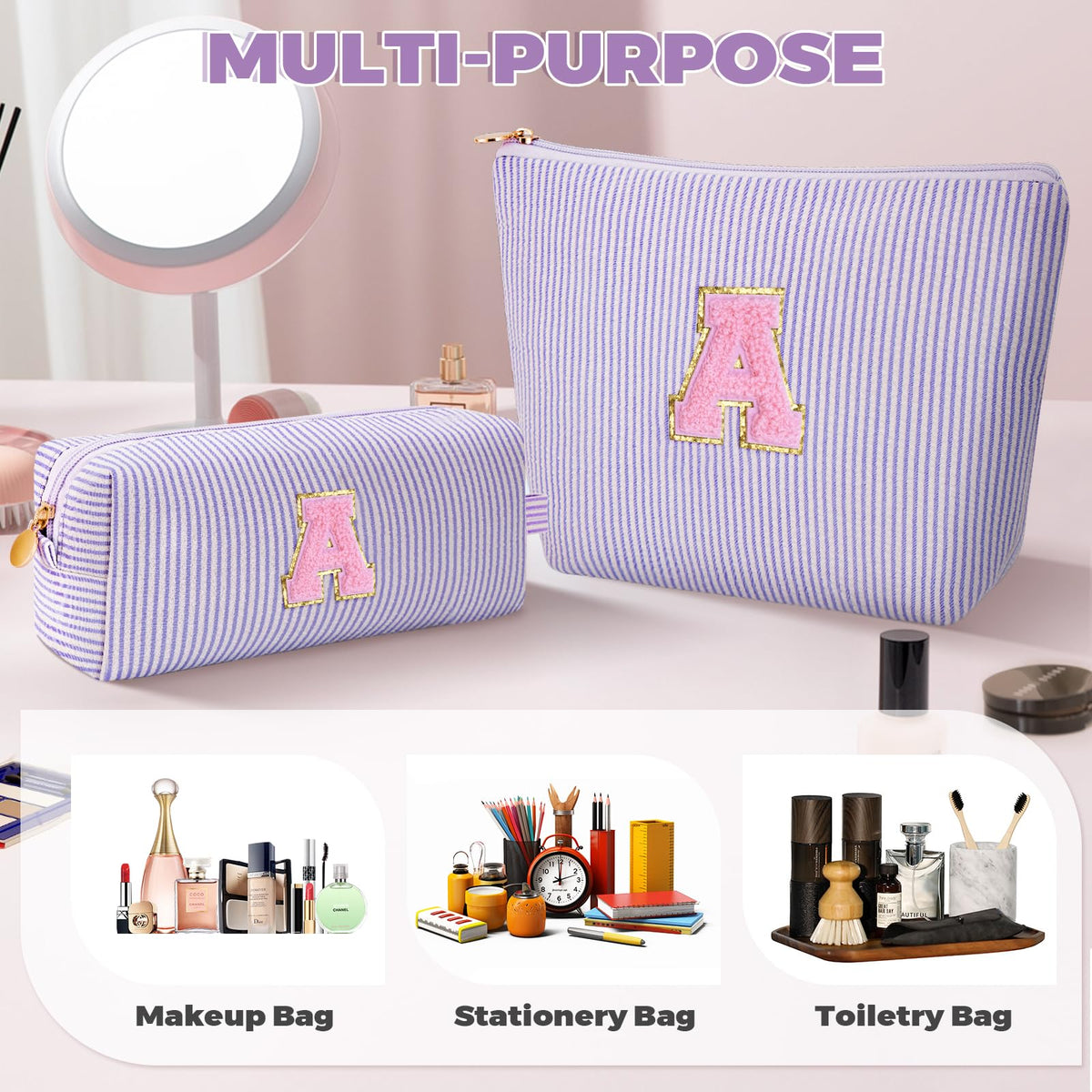 Btffitting makeup bag set showcasing multi-layered line design