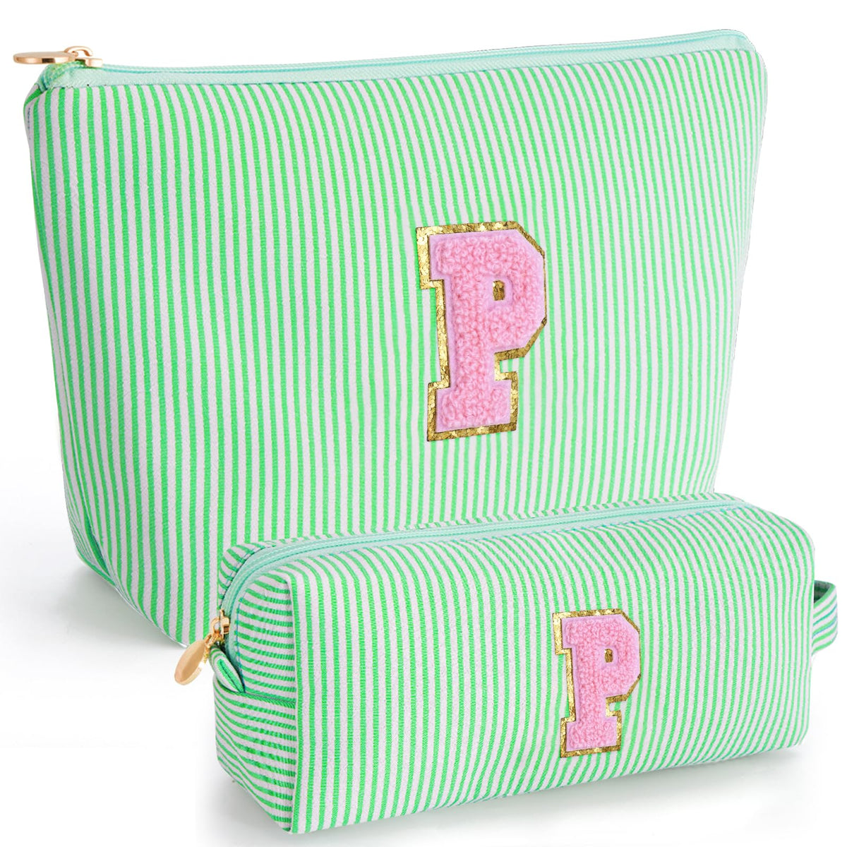 Btffitting makeup bag set with personalized initials in green