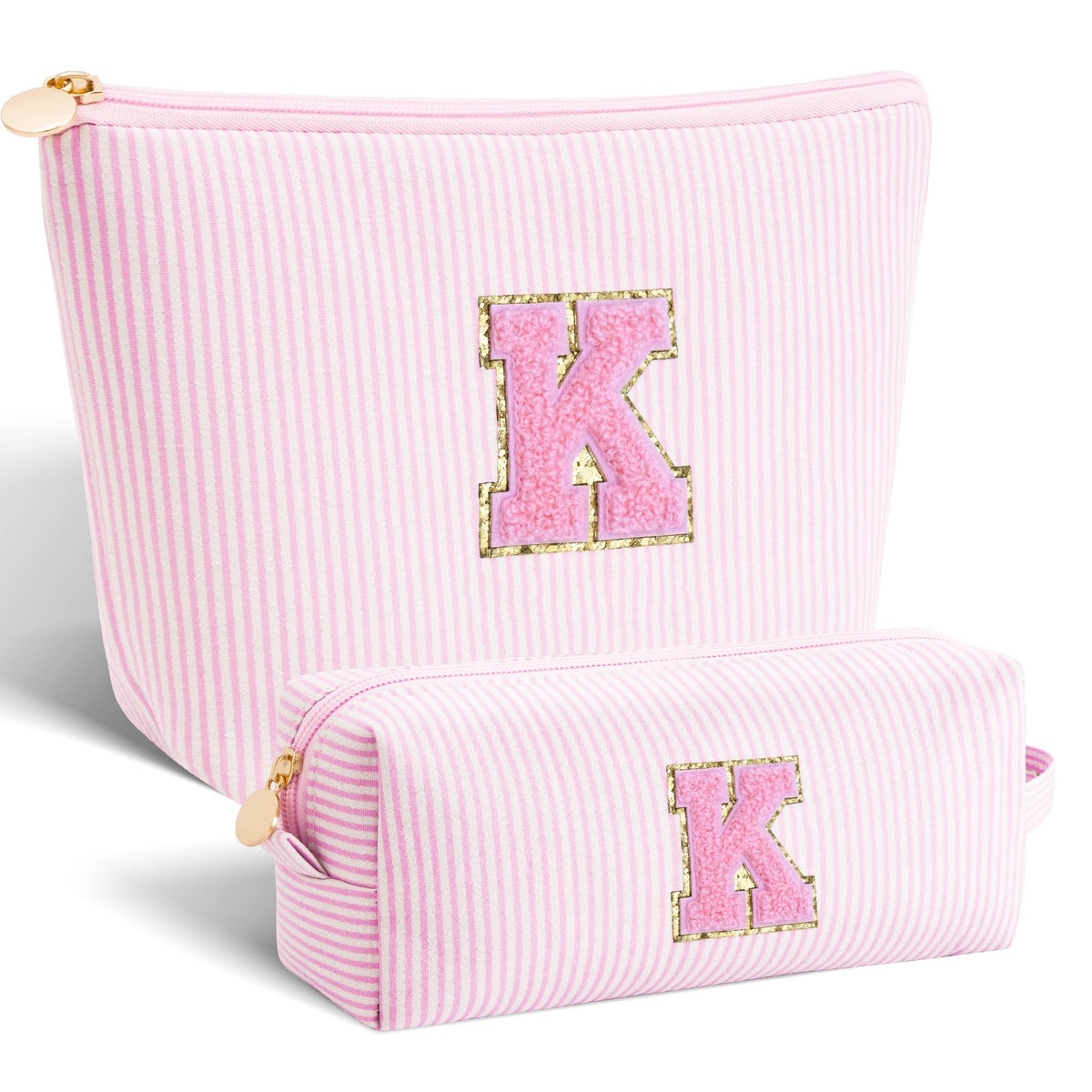 Btffitting personalized makeup bag set in pink with initials