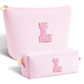 Btffitting personalized makeup bag set in pink with initials