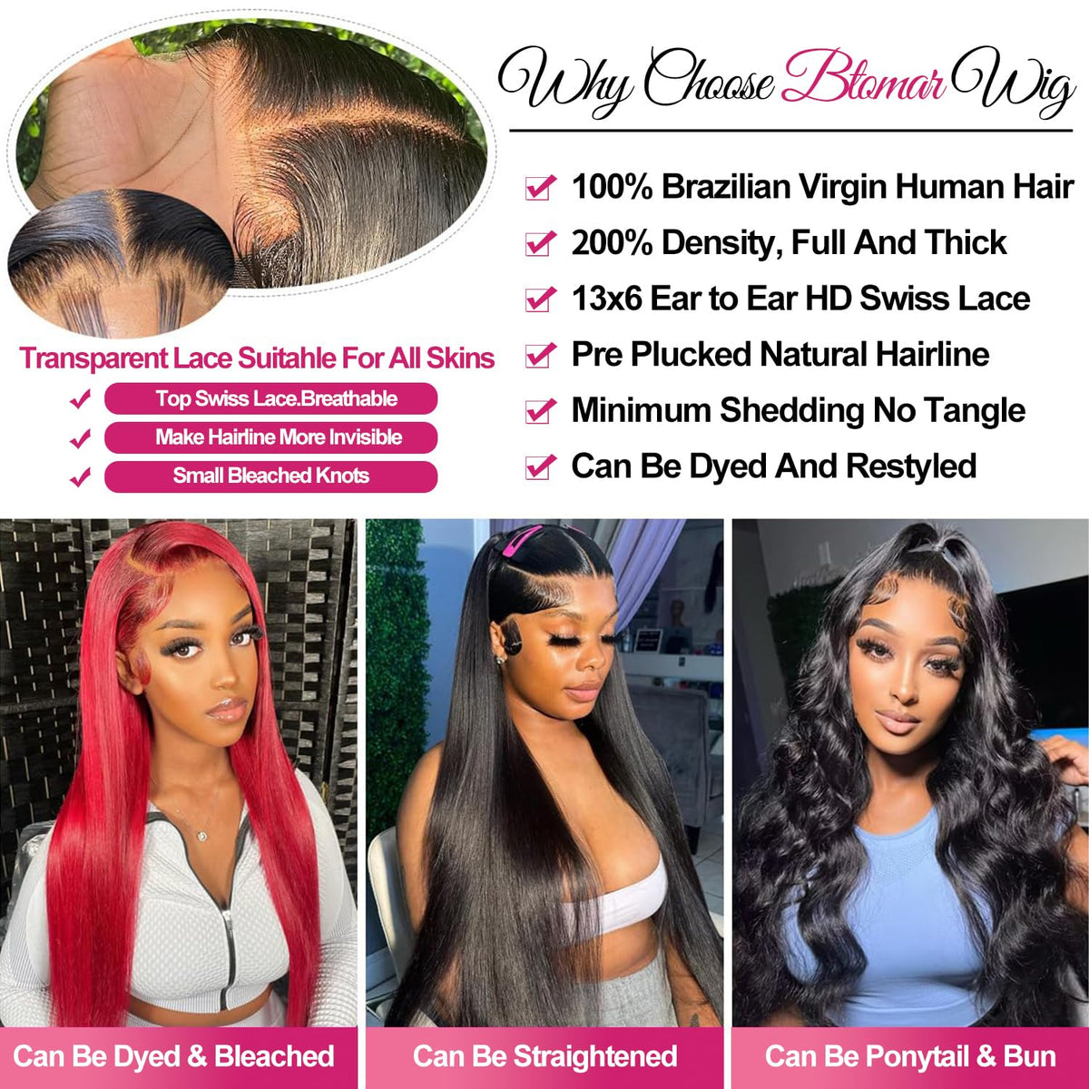 Btomar 13x6 Lace Front Wig human hair back view
