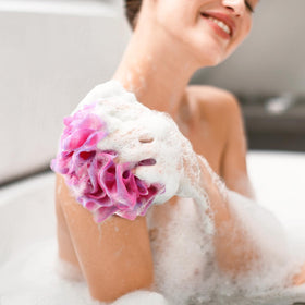 BTYMS loofah sponges in a bathroom setting