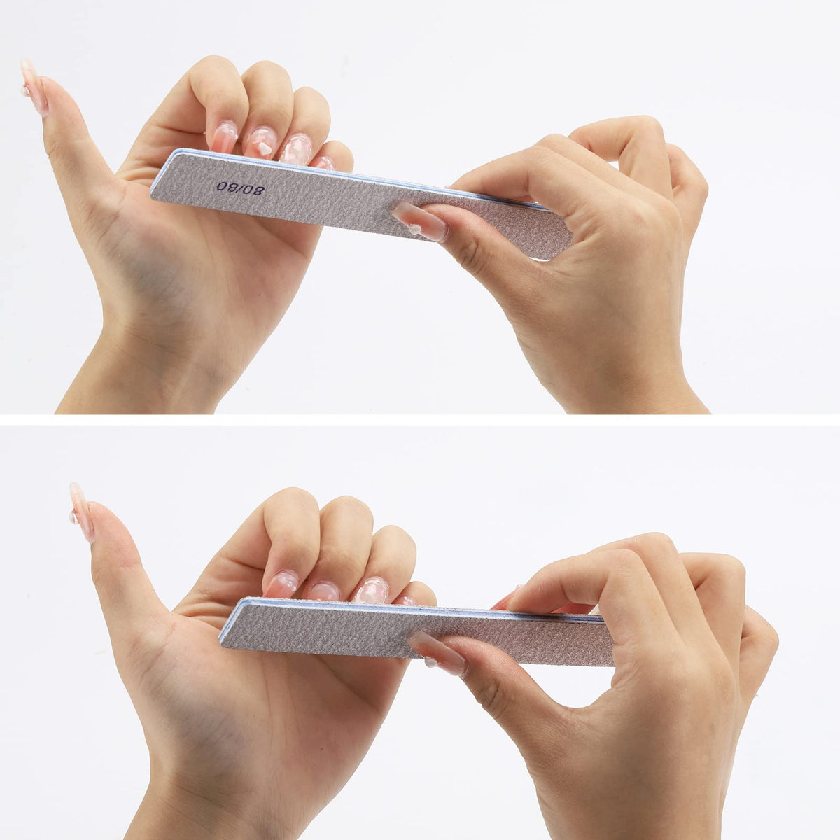 BTYMS nail file in use on acrylic nails