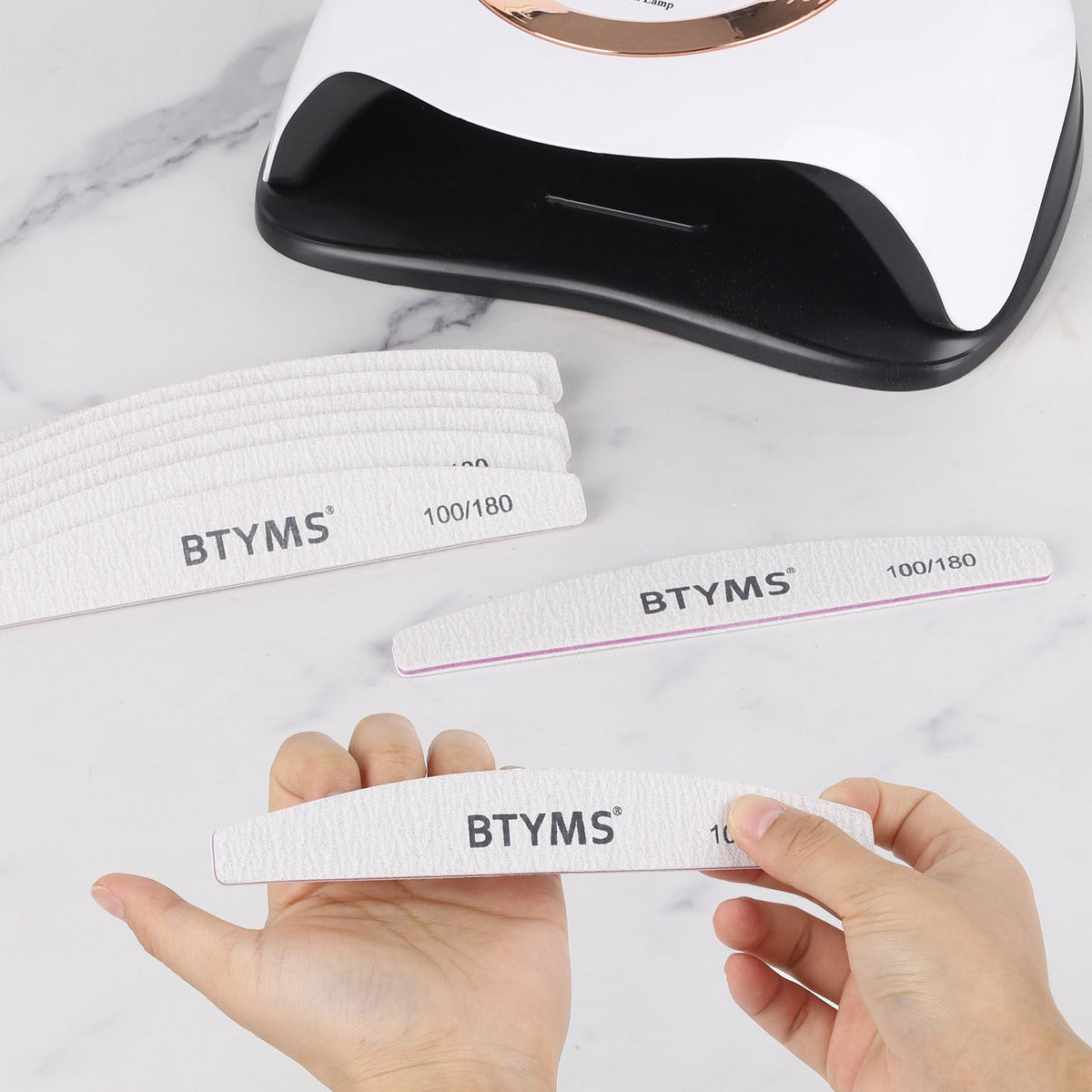 BTYMS nail files displayed with manicure tools