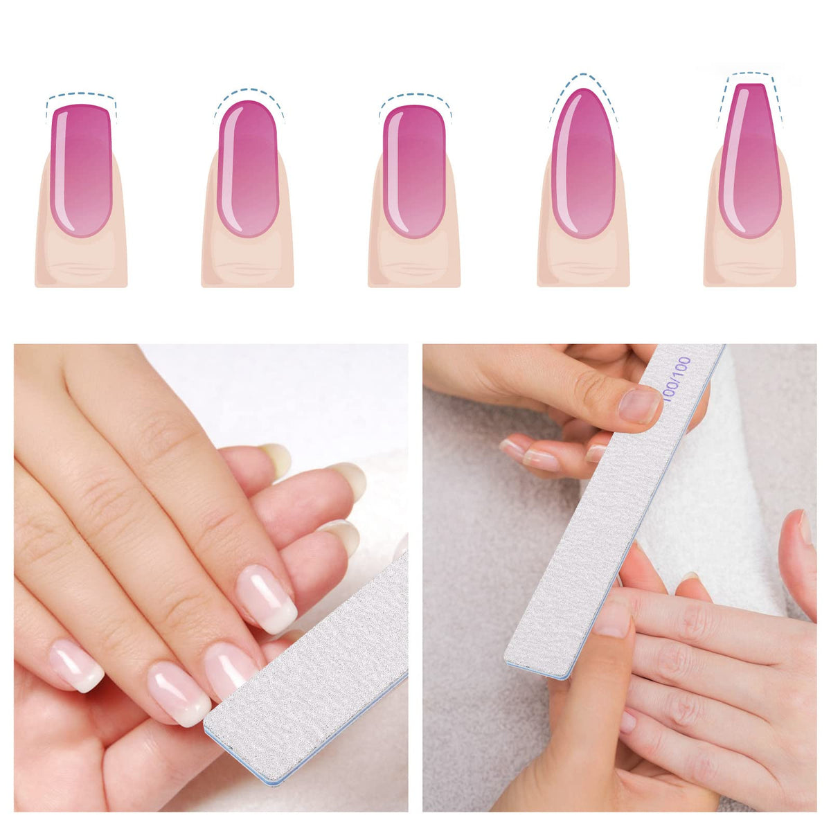 BTYMS Rectangle Nail Files 100/100 grit displayed in use