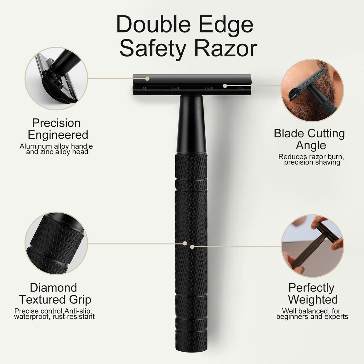 BULIMICA Matte Black Safety Razor close-up of handle