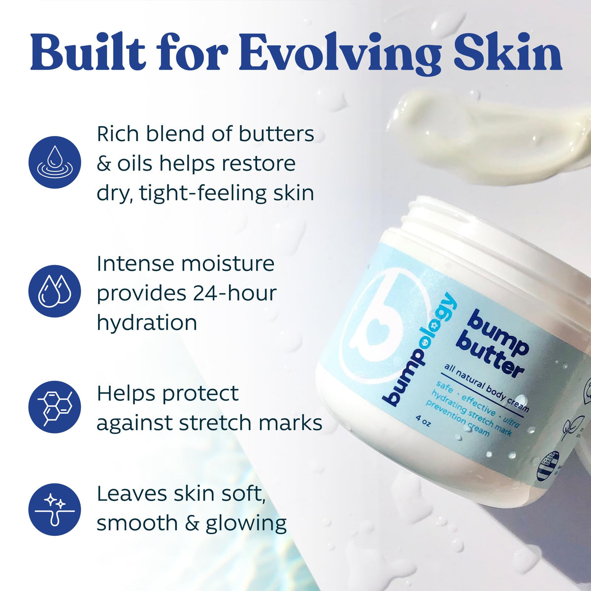 Bumpology Bump Butter 4 oz showing texture on hand