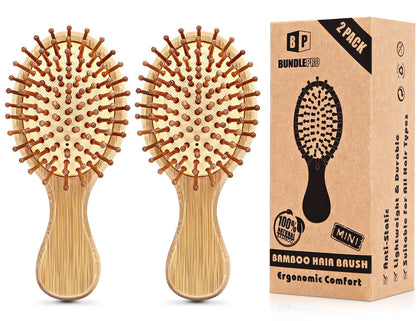 BUNDLEPRO Hair Brush Mini 2 Pack with natural bristles front view