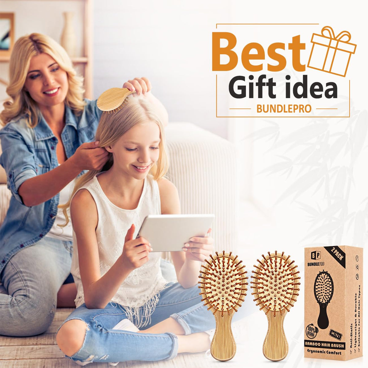 BUNDLEPRO Hair Brush Mini showing ergonomic handle design