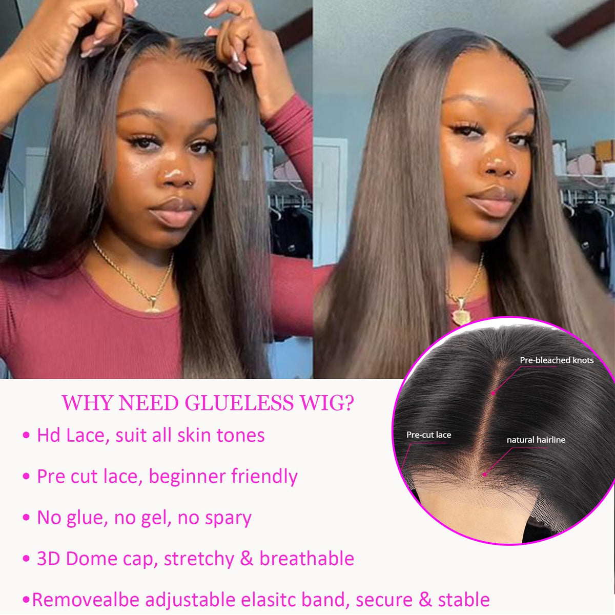 bunGiol Glueless Human Hair Wig displayed on mannequin