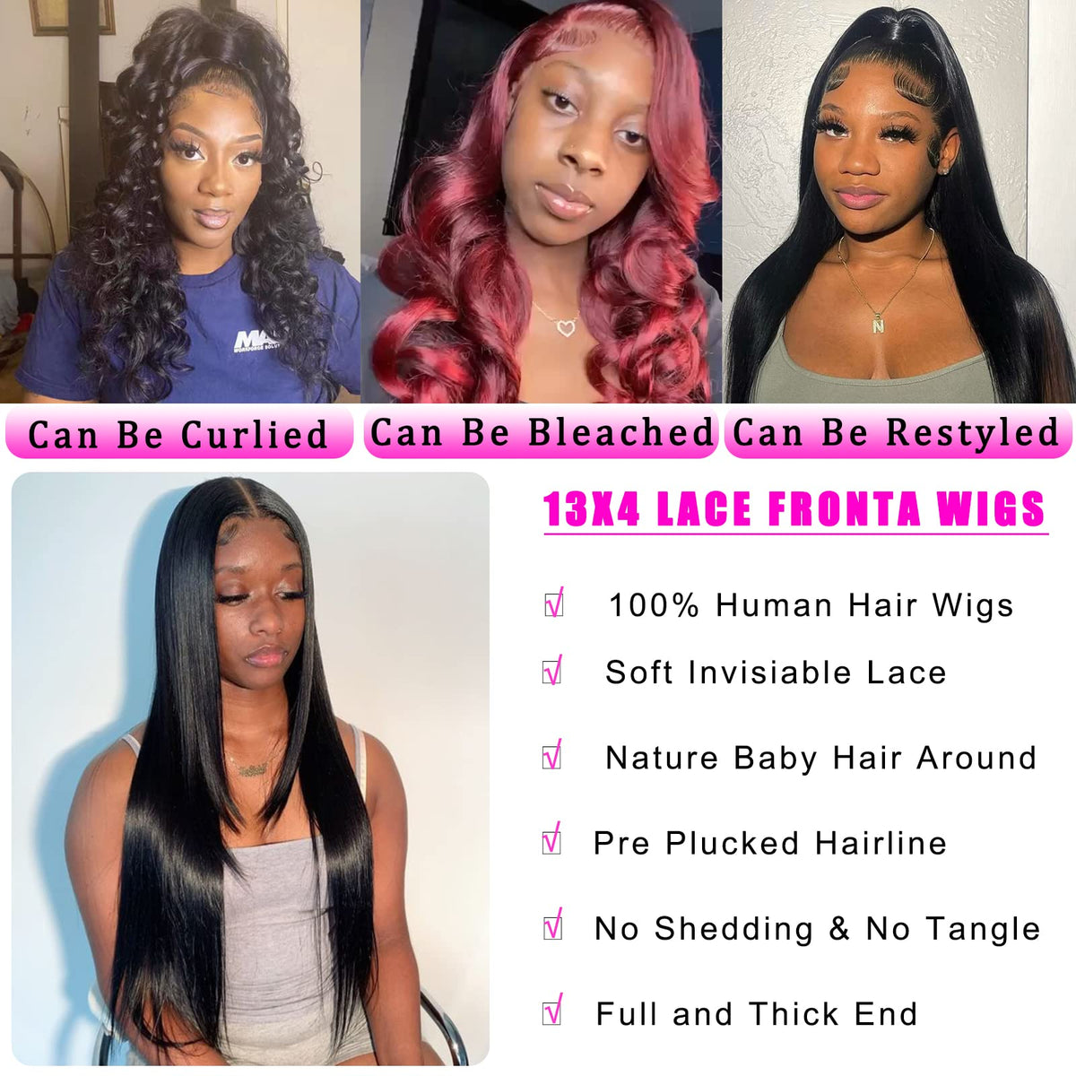bunGiol Straight Lace Front Wig 180 density side view