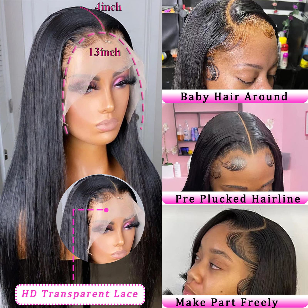 bunGiol Straight Lace Front Wig 26In black front view