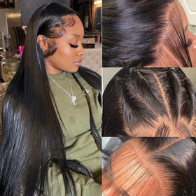 bunGiol Straight Lace Front Wig 26In black side view