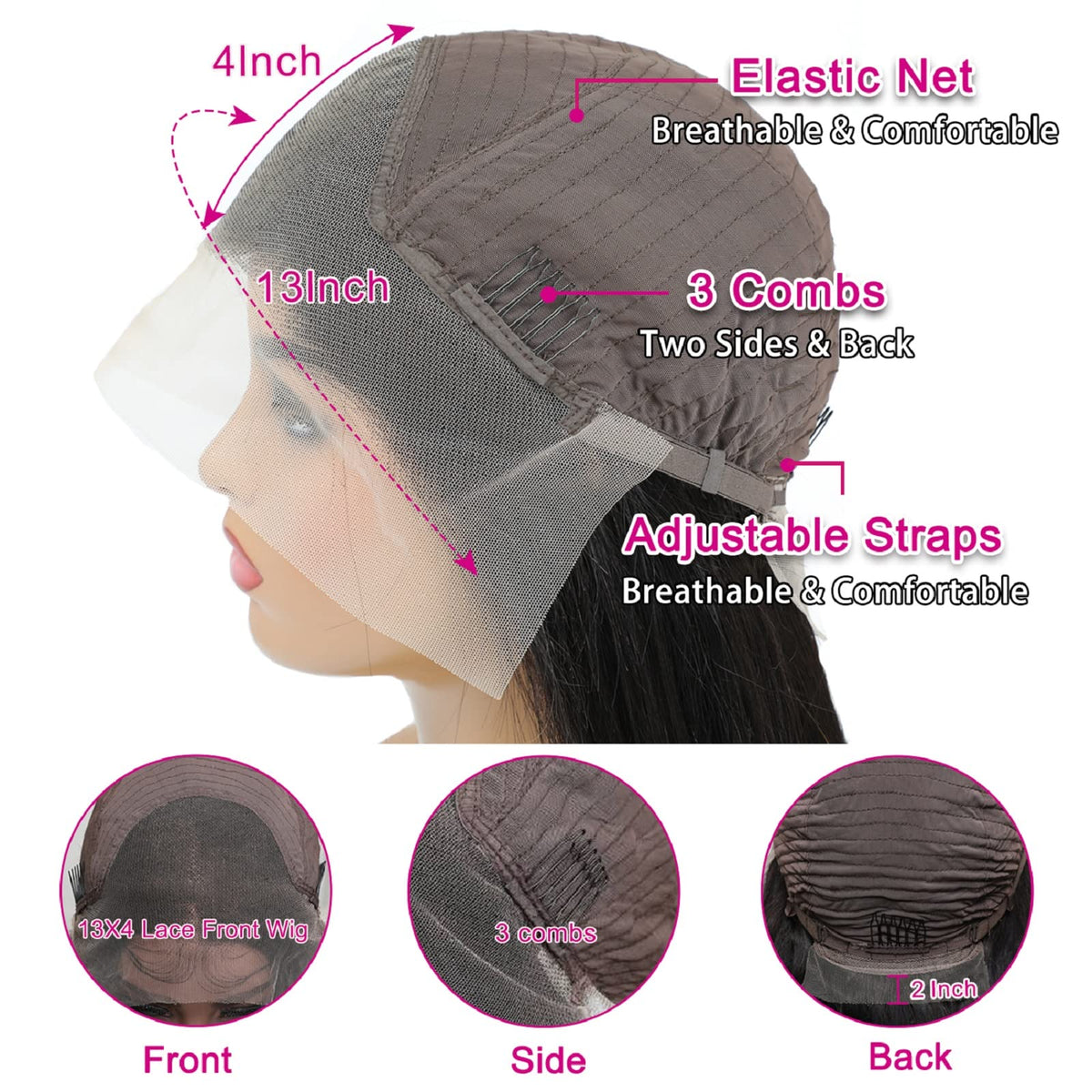 bunGiol Straight Lace Front Wig showing baby hair