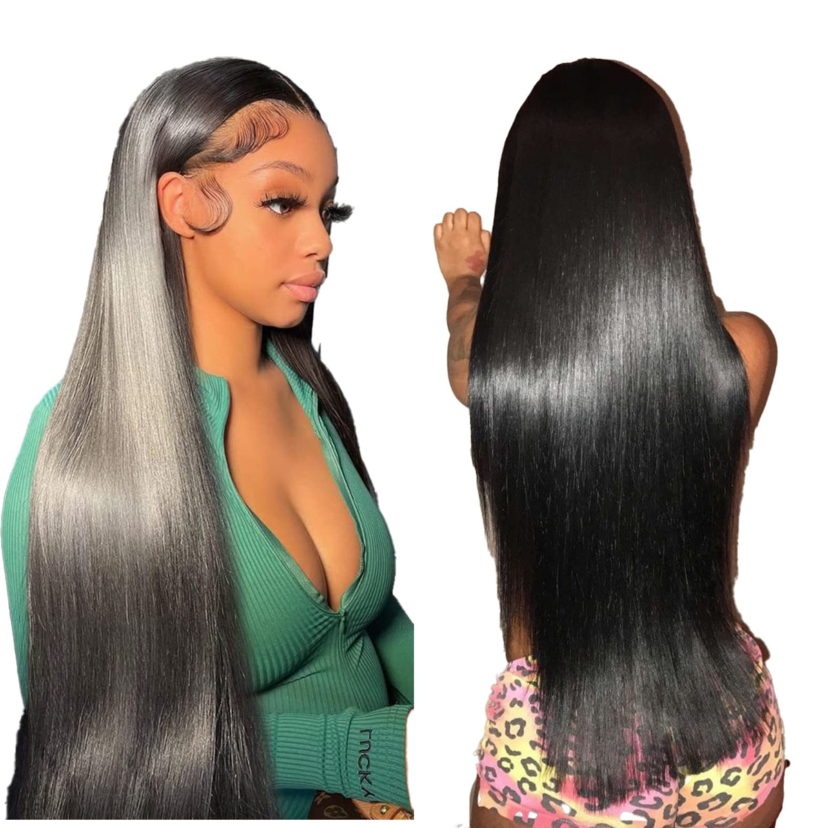 bunGiol Straight Lace Front Wig styled in a high ponytail