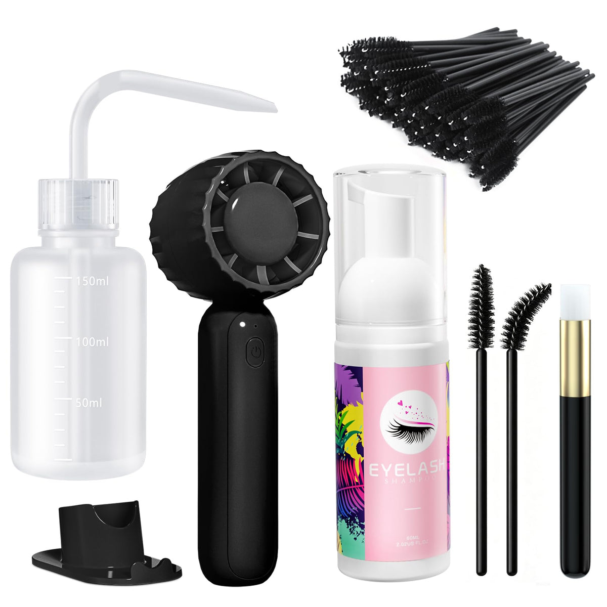 Buqikma Lash Cleaning Kit with 60mL lash shampoo and accessories