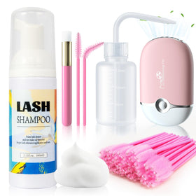 Buqikma Lash Shampoo Kit 60ml with cleansing brush and fan