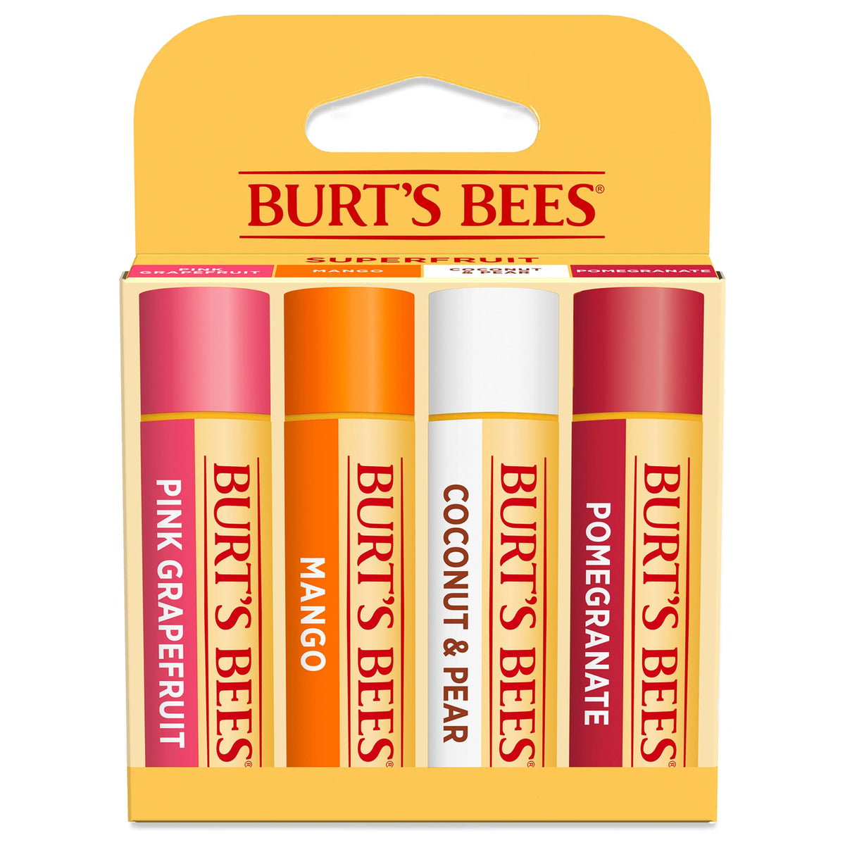 Burt's Bees 100% Natural Moisturizing Lip Balm pack with four flavours