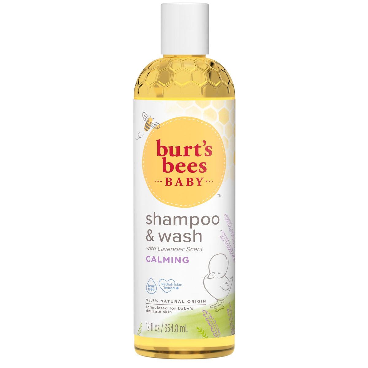 Burt's Bees Baby Shampoo and Body Wash 12 Fl Oz on a bathroom shelf
