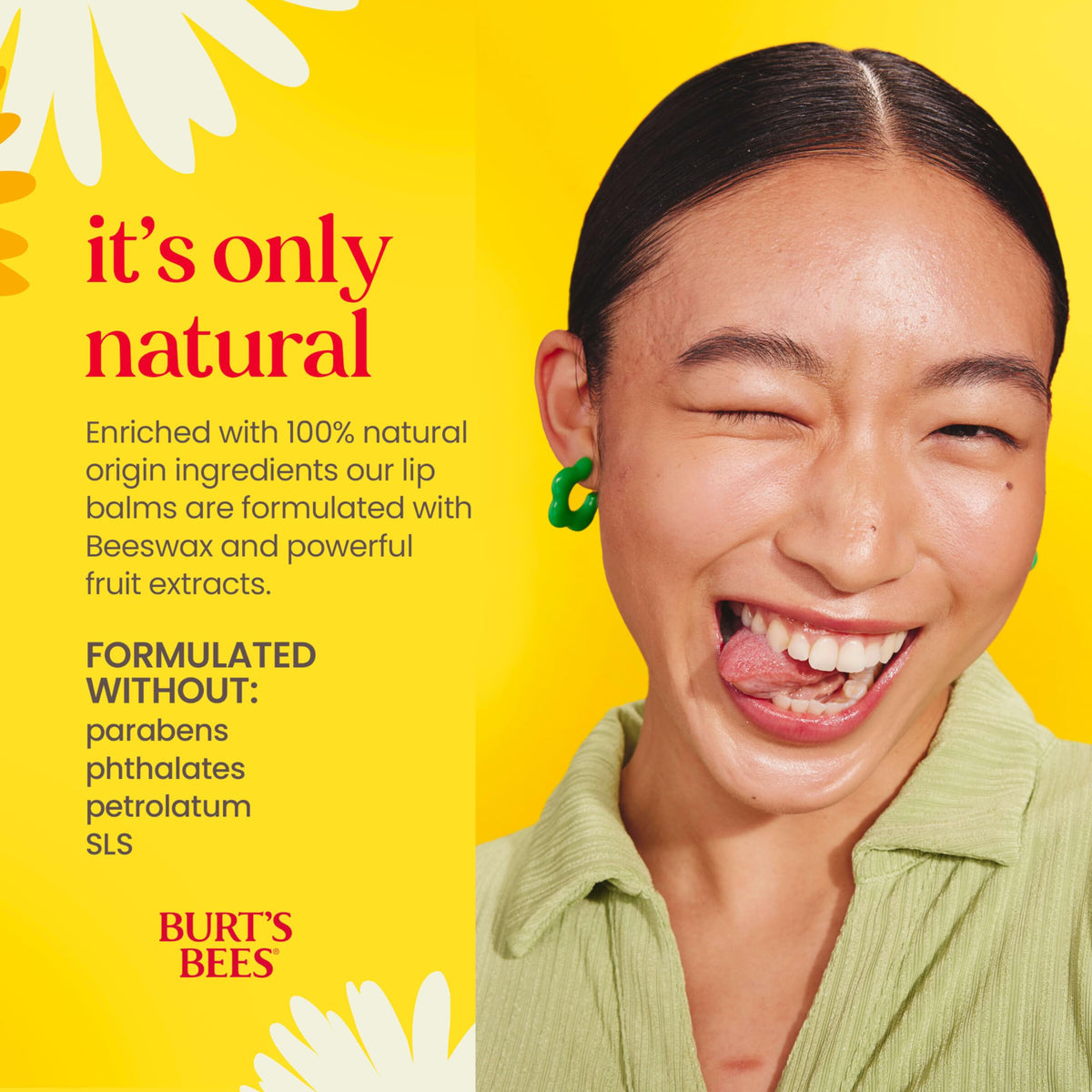 Burt's Bees Beeswax Lip Balm being applied to lips