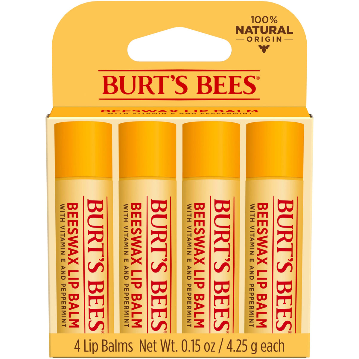 Burt's Bees Beeswax Lip Balm four tubes front view
