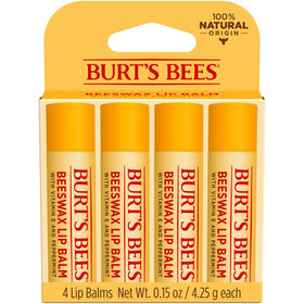 Burt's Bees Beeswax Lip Balm four tubes front view