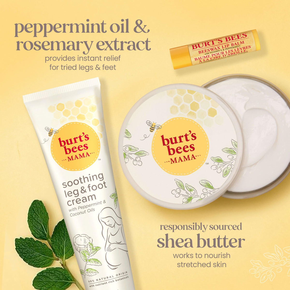 Burt's Bees belly butter jar with natural ingredients