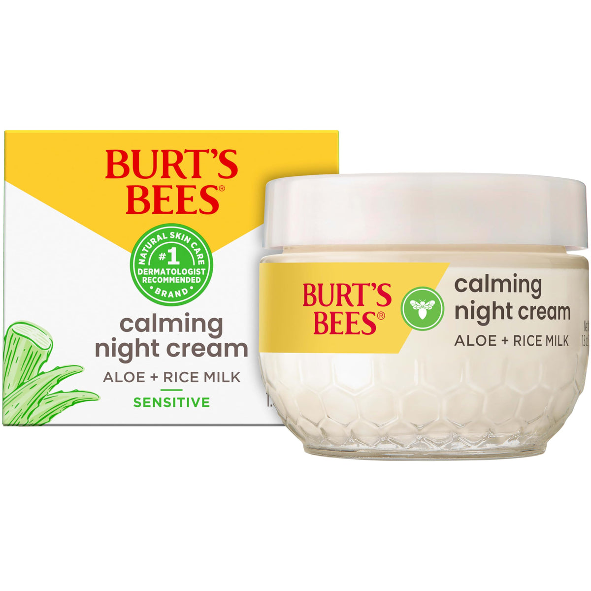 Burt's Bees Calming Night Cream 1.8 oz tub front view