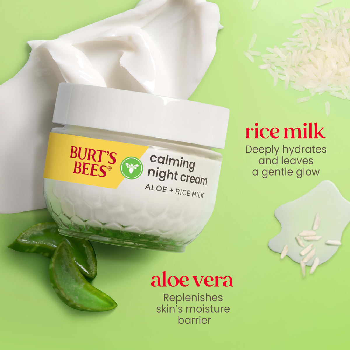Burt's Bees Calming Night Cream application on skin