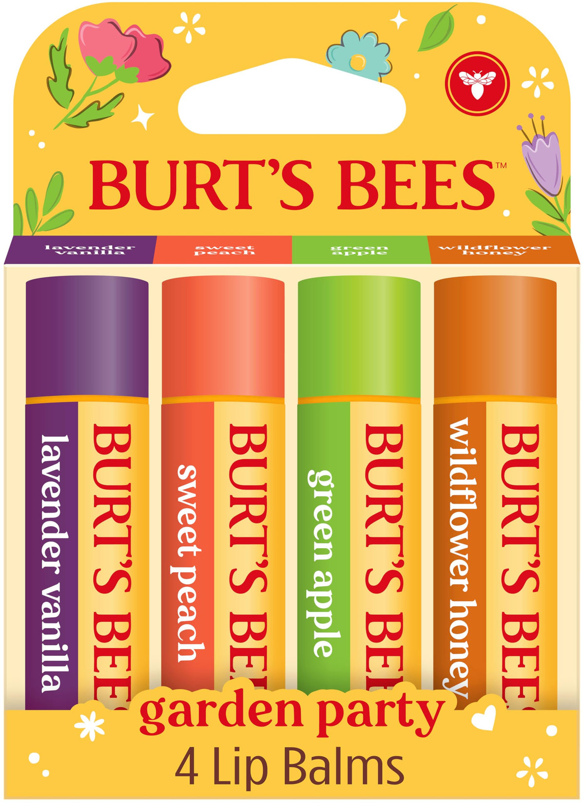 Burt's Bees Garden Party Lip Balm Set with four tubes in packaging